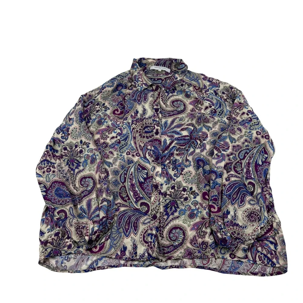 Gerard Darel Paris Paisley Viscose Button Down Blouse Purple Blue 38 DZC67Z157